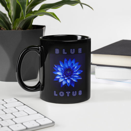 Blue Lotus Black Glossy Mug